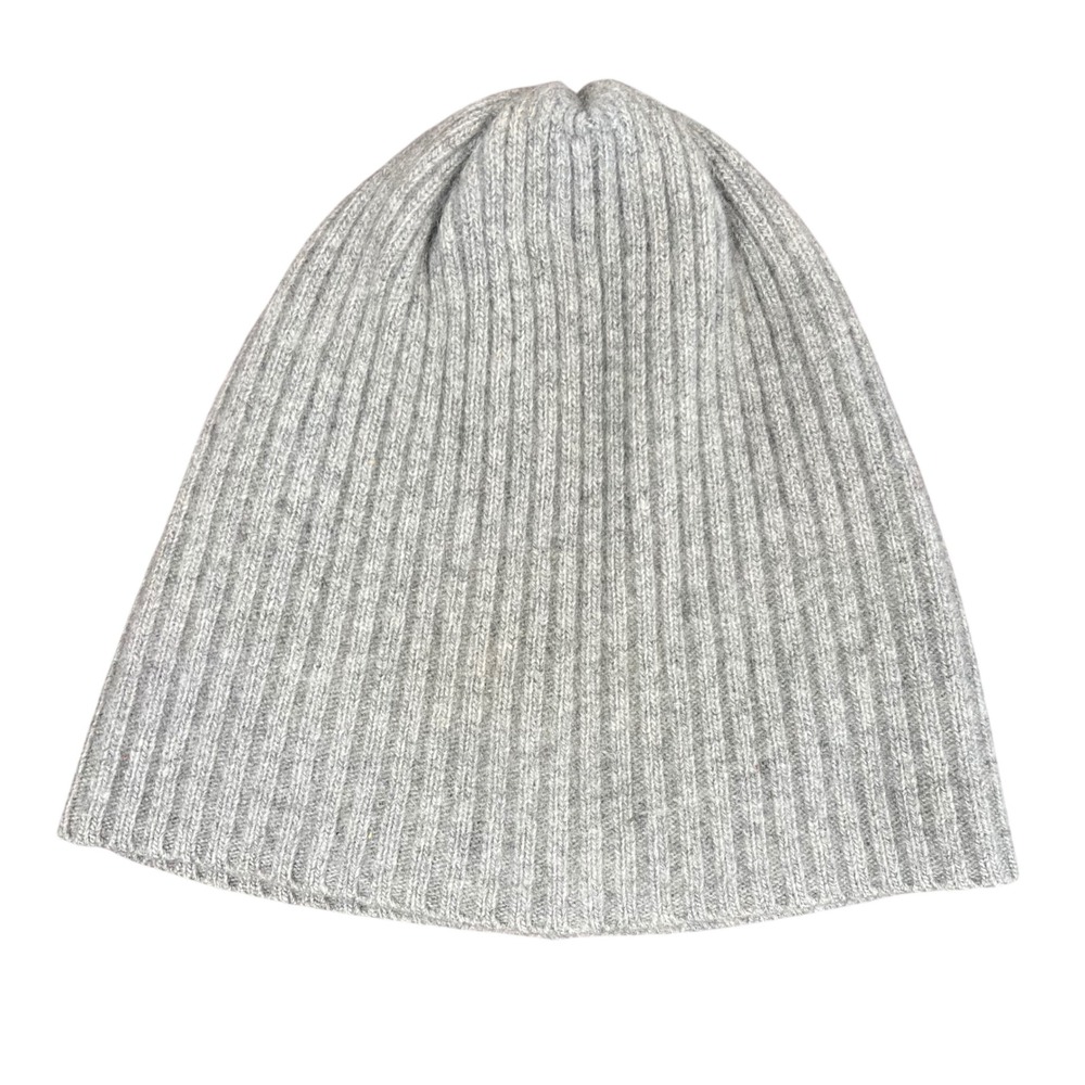 Portolano Grey Cashmere Ribbed Knit Beanie Hat Unisex Winter Accessory
